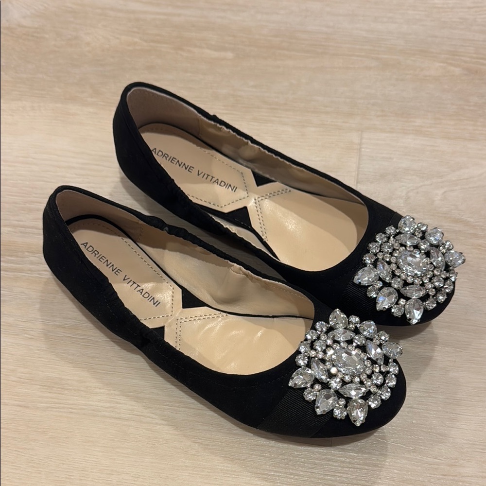 Adrienne Vittadini Black Crystal Embellished Flats
